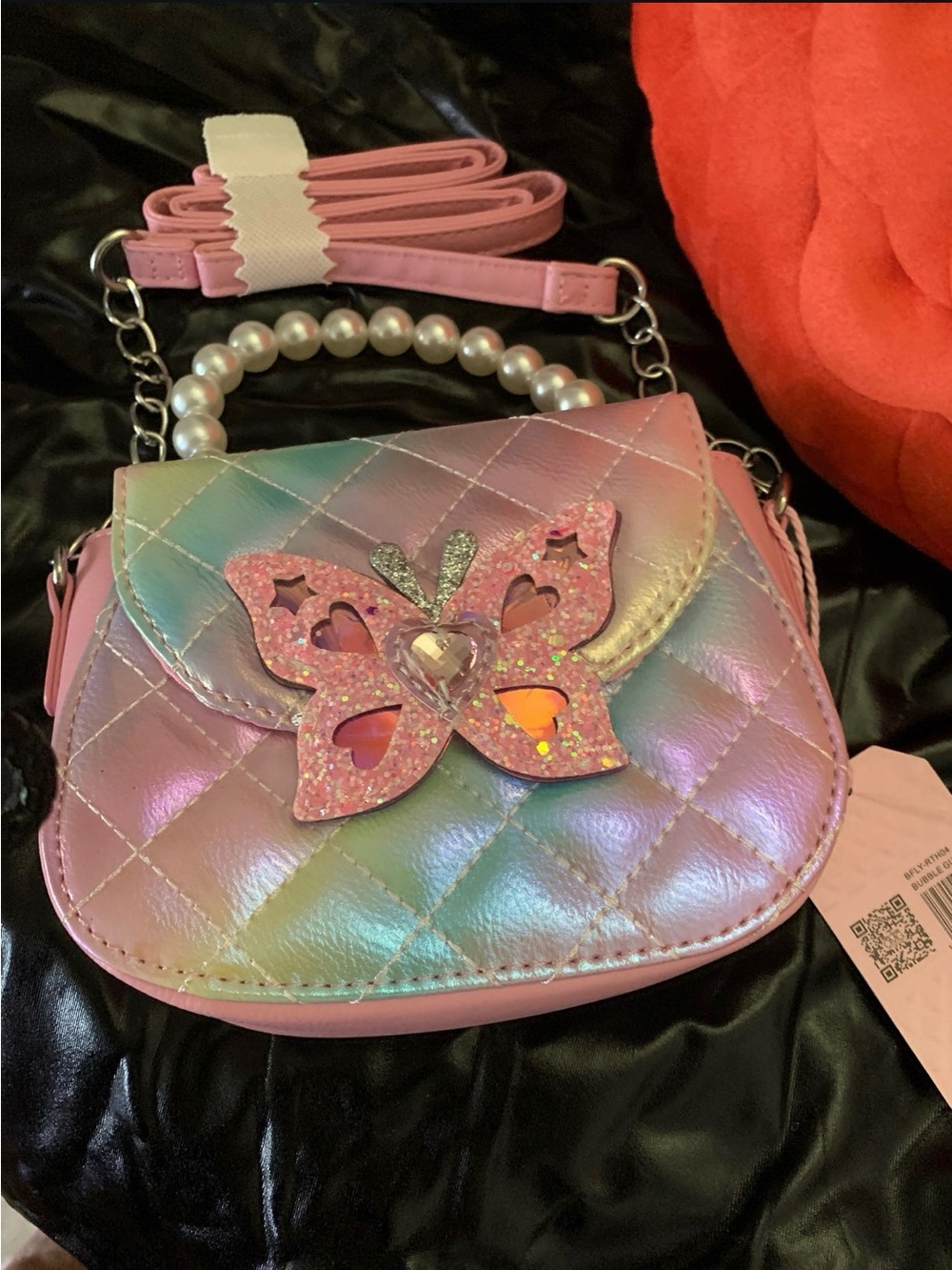 OMG Iridescent Pink Butterfly Mini Crossbody Bag Child’s -QUILTED STYLE